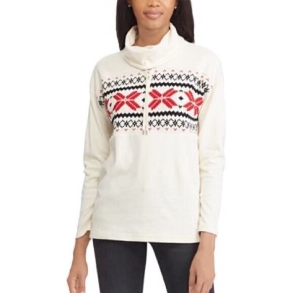 Chaps Holiday Print Cowl Neck Sweatshirt, size S - Picture 1 of 11